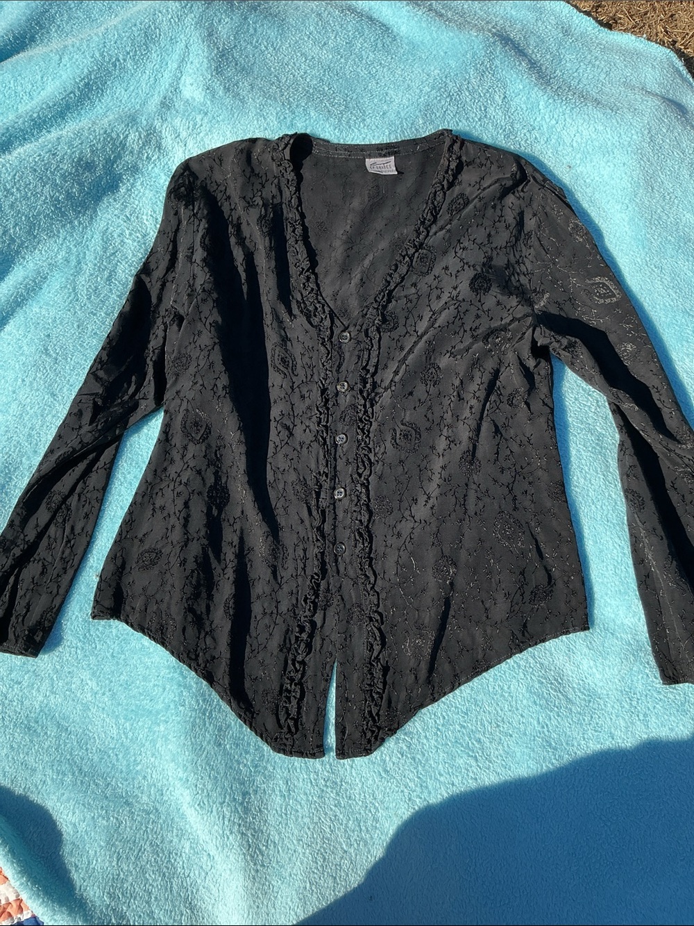 CP Shades Black Textured Button-Front blouse